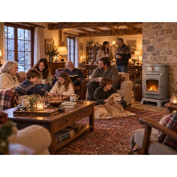 UNIVERSAL - Poêle à gaz Fonte véritable 3.4KW MARRON Miel Effet feu de bois Provence Sahara - large