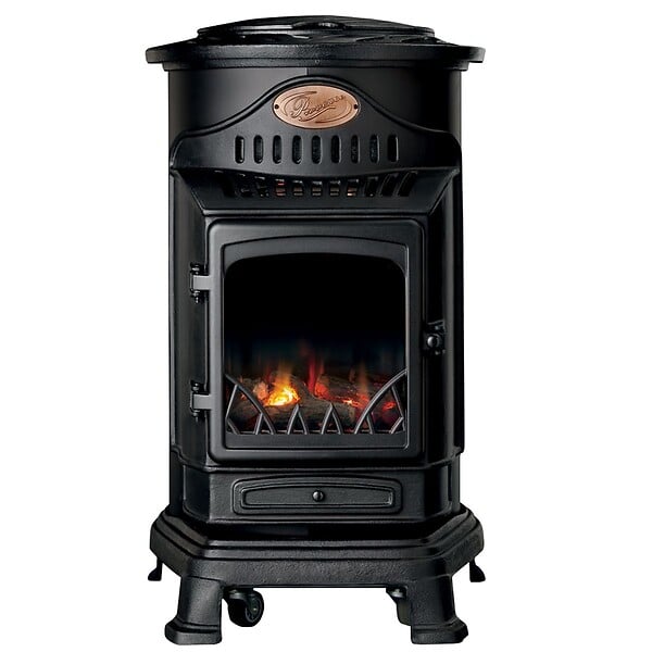 UNIVERSAL - Poêle à gaz Provence Noir Mat 3,4 kW - Chauffage d'appoint en fonte, Effet feu de bois Sahara - large