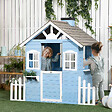 OUTSUNNY - Maison de jeux enfant - jeu plein air maisonnette enfant - dim. 151L x 112l x 142H cm - bois sapin bleu blanc gris - vignette