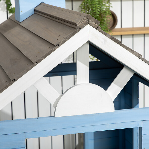 OUTSUNNY - Maison de jeux enfant - jeu plein air maisonnette enfant - dim. 151L x 112l x 142H cm - bois sapin bleu blanc gris - large