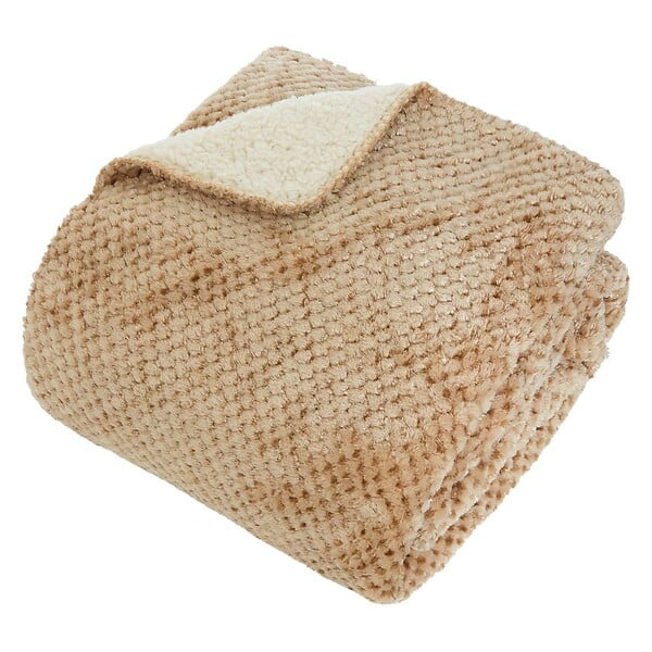 ATMOSPHERA - Plaid flanelle effet sherpa Lyno beige lin 170x130cm - large