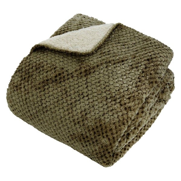 ATMOSPHERA - Plaid flanelle effet sherpa Lyno vert Kaki 170x130cm - large