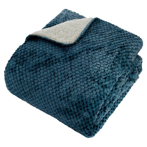 ATMOSPHERA - Plaid flanelle effet sherpa Lyno bleu 170x130cm - large