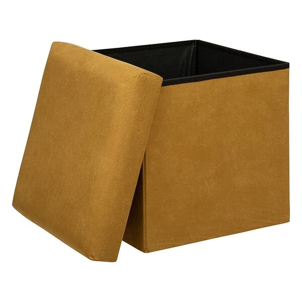 ATMOSPHERA - Pouf pliant et Coffre de rangement en tissu Jaune Moutarde 38 x 38 cm - large