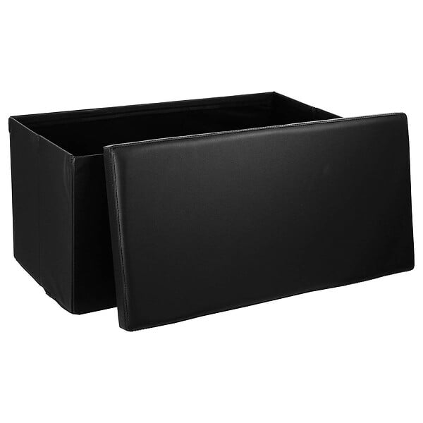 ATMOSPHERA - 2 en 1 Pouf pliant double et coffre de rangement Vinyle Noir  76.6 x H 37.5 cm - large
