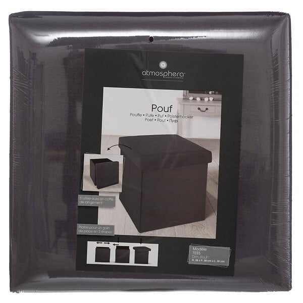 ATMOSPHERA - 2 en 1 Pouf pliant et coffre de rangement Velours Gris foncé 38 x 38 cm - large