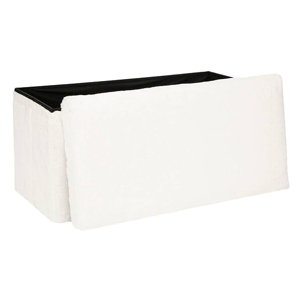 ATMOSPHERA - Pouf et Coffre de rangement en bois et Fourrure Blanche 76 x 38 cm - large