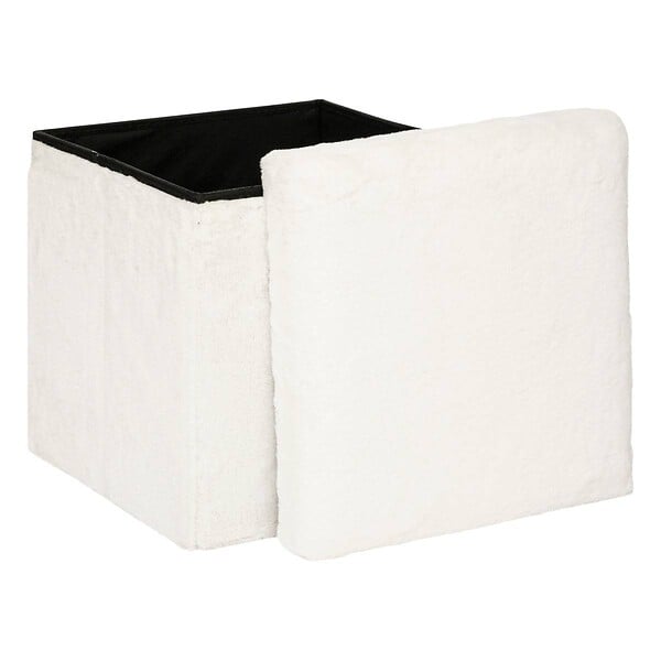 ATMOSPHERA - Pouf et Coffre de rangement en bois et Fourrure Blanche 38 x 38 cm - large
