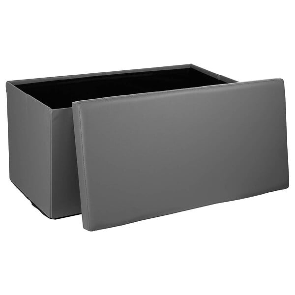ATMOSPHERA - 2 en 1 Pouf pliant double et coffre de rangement Vinyle Gris 76.6 x H 37.5 cm - large