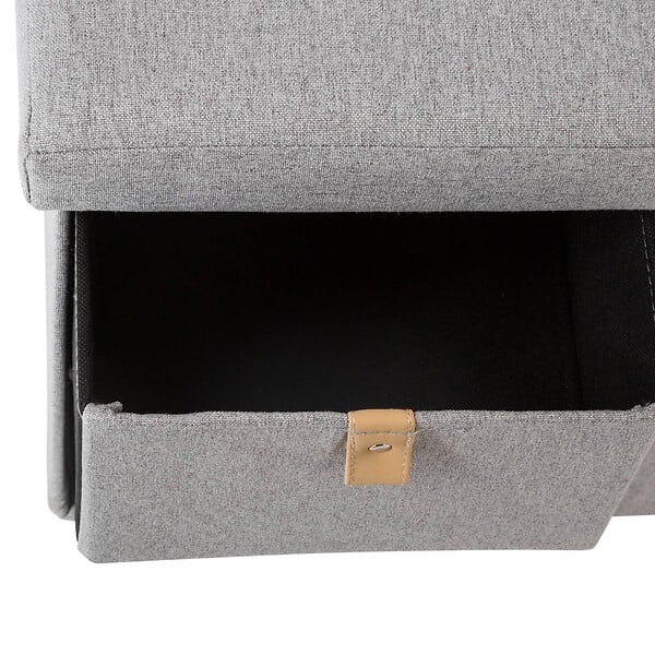 ATMOSPHERA - Pouf Pliant Double avec 6 Tiroirs coloris Gris Suède 76.5 x H 38 cm - large
