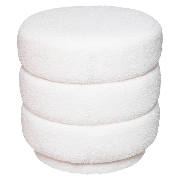 ATMOSPHERA - Pouf en Tissu bouclé Blanc D 40 x H 40 cm - large