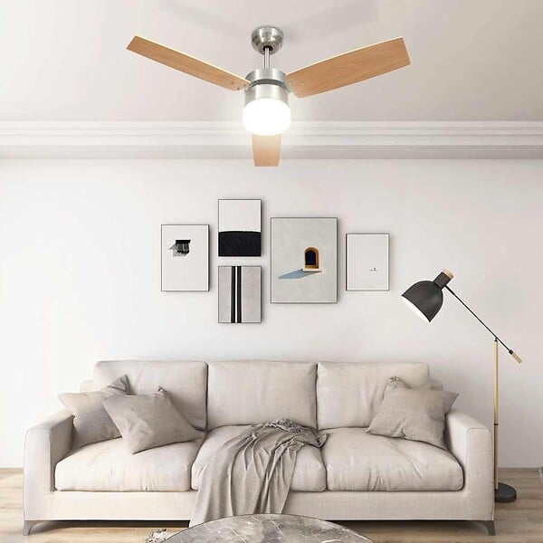 VIDAXL - vidaXL Ventilateur de plafond lampe et télécommande 108cm Marron clair - large