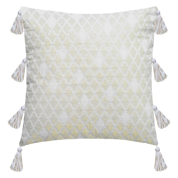 ATMOSPHERA - Housse de Coussin Blanc & Or Brillant  avec Pompons 40 x 40 cm - large