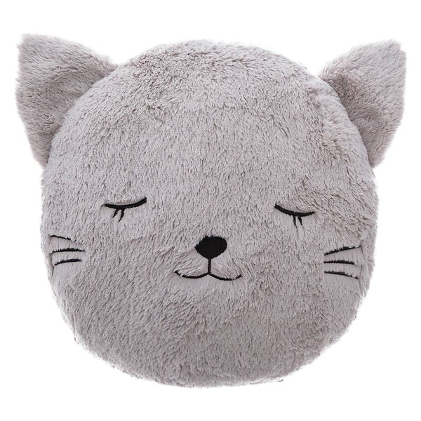 ATMOSPHERA - Coussin décoratif Chat en Fourrure Grise D 27 cm - large