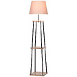 HOMCOM - Lampadaire design contemporain 3 étagères intégrées bois métal noir lin beige H.160 cm - vignette