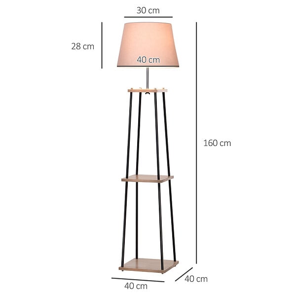 HOMCOM - Lampadaire design contemporain 3 étagères intégrées bois métal noir lin beige H.160 cm - large