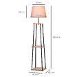 HOMCOM - Lampadaire design contemporain 3 étagères intégrées bois métal noir lin beige H.160 cm - vignette