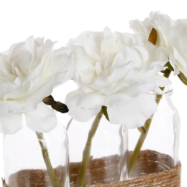 ATMOSPHERA - Composition artificielle de 3 Roses Blanches dans 3 Vases en verre liés par une corde - large