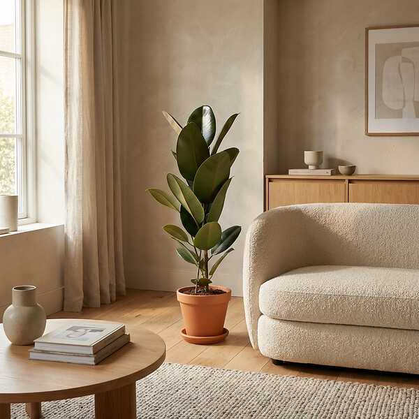 BLOOMIQUE - Ficus Elastica Robusta - Hévéa - Plante à caoutchouc - Plantes d'intérieur - H. 80-100 cm - P. 21 cm - large