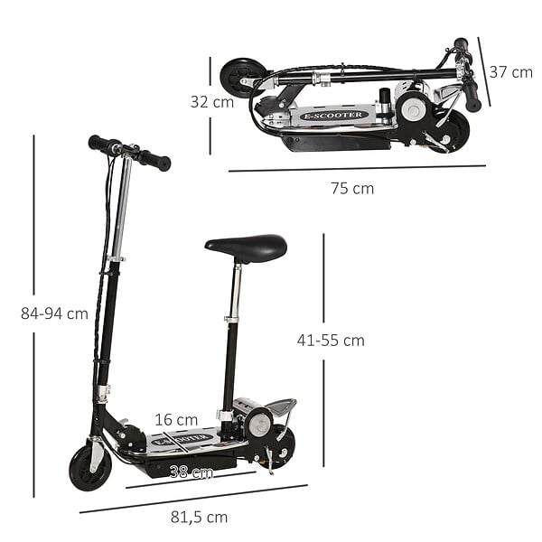 HOMCOM - Trottinette électrique 120 W pliable pour enfant de 7 à 12 ans hauteur guidon et selle réglable 10 Km/h max. noir - large