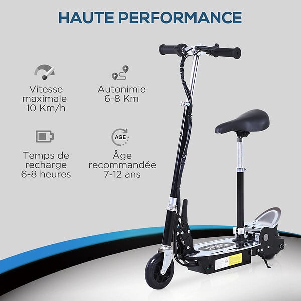 HOMCOM - Trottinette électrique 120 W pliable pour enfant de 7 à 12 ans hauteur guidon et selle réglable 10 Km/h max. noir - large