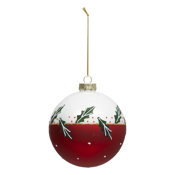 FEERIC LIGHTS & CHRISTMAS - Boule de Noël en verre houx rouge et blanc D. 100 mm - large