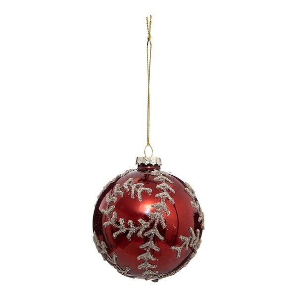 FEERIC LIGHTS & CHRISTMAS - Boule de Noël Verre 90 mm Imprimé Fleur Rouge - large