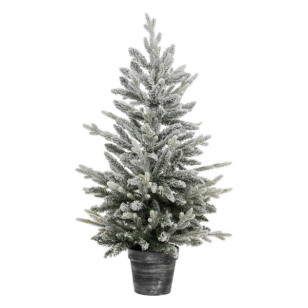 FEERIC LIGHTS & CHRISTMAS - Sapin de Noël artificiel vert floqué blanc et pailleté avec son pot argenté H 100 cm - large