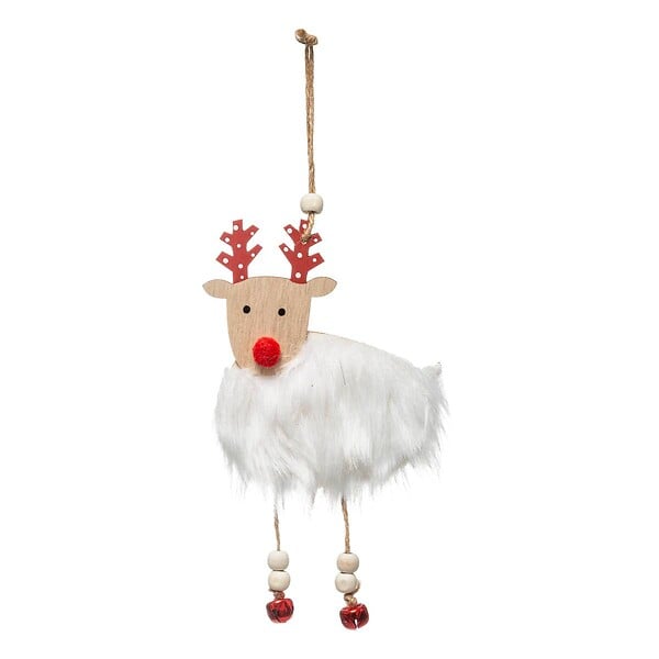 FEERIC LIGHTS & CHRISTMAS - Sujet de Noël en Bois Renne Fourrure Blanc 18 cm - large