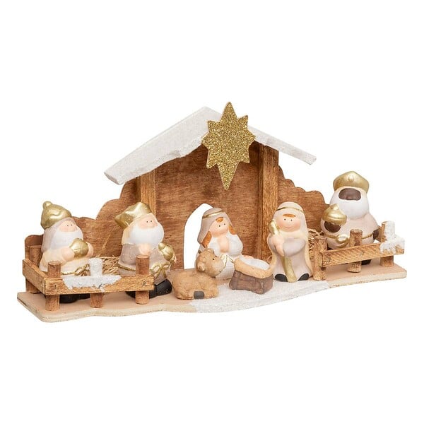 FEERIC LIGHTS & CHRISTMAS - Déco nativité 7 santons 33x16cm grès et MDF - large