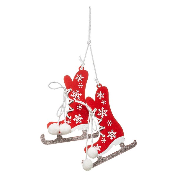 FEERIC LIGHTS & CHRISTMAS - Sujet de Noël Bois Patin Rouge Argenté 10 cm - large