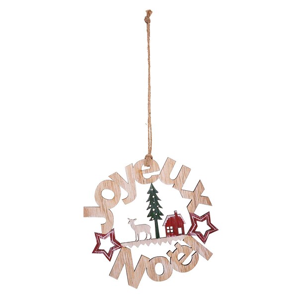 FEERIC LIGHTS & CHRISTMAS - Sujet de Noël Cagette Bois Couronne Joyeux Noël - large