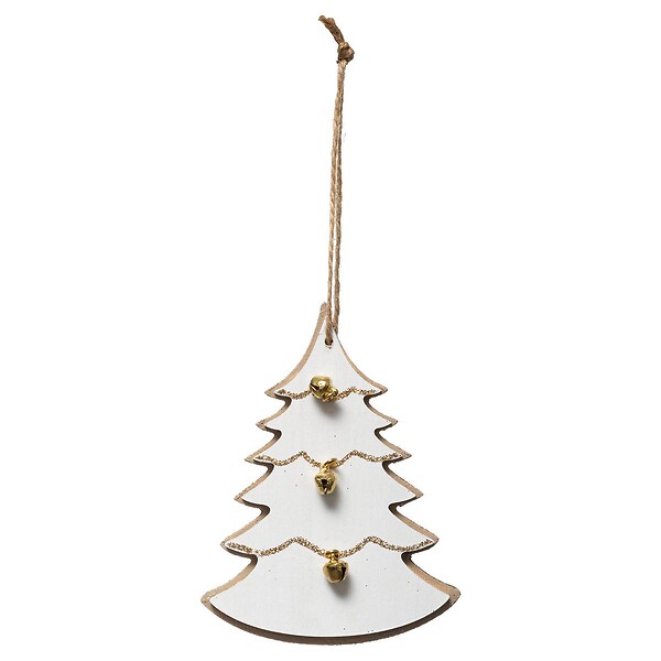 FEERIC LIGHTS & CHRISTMAS - Sujet de Noël Bois Sapin Blanc Doré Cloche - large