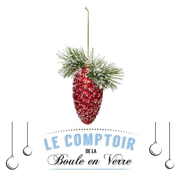 FEERIC LIGHTS & CHRISTMAS - Sujet de Noël Verre 13 cm Pomme Pin Rouge - large