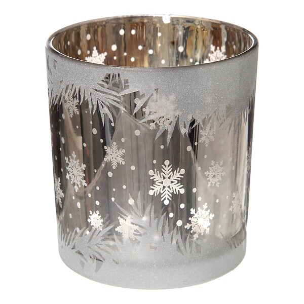 FEERIC LIGHTS & CHRISTMAS - Bougeoir Photophore en verre Blanc et Argent effet double impression H 8 cm - large