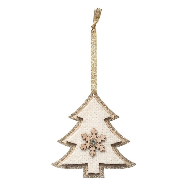 FEERIC LIGHTS & CHRISTMAS - Sujet de Noël Bois Sapin Doré Beige 12 cm - large