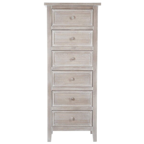 ATMOSPHERA - Chiffonnier "Charme" bois blanchi 6 tiroirs - large