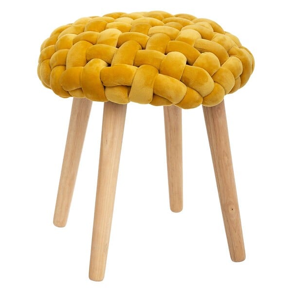ATMOSPHERA - Tabouret "Akemi" tricot jaune moutarde - large