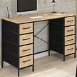 ID MARKET - Bureau 8 tiroirs en tissu 120x45 cm UTAH bois et noir design industriel - vignette
