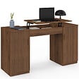 ID MARKET - Bureau plateau relevable 140x50 cm JULIETTE 2 portes lattes tasseau bois effet noyer - vignette