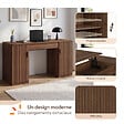 ID MARKET - Bureau plateau relevable 140x50 cm JULIETTE 2 portes lattes tasseau bois effet noyer - vignette