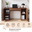 ID MARKET - Bureau plateau relevable 140x50 cm JULIETTE 2 portes lattes tasseau bois effet noyer - vignette