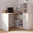 ID MARKET - Bureau d'angle CHARLES 1 porte, niches et tiroir avec support écran blanc et bois façon hêtre - vignette