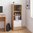 ID MARKET - Meuble classeur à rideau verrouillable 4 tablettes H.110 cm blanc et bois - vignette