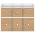 ID MARKET - Meuble de rangement enfant PABLO blanc 6 bacs en tissu façade effet hêtre et 3 étagères bibliothèque - vignette