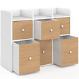 ID MARKET - Meuble de rangement enfant PABLO blanc 6 bacs en tissu façade effet hêtre et 3 étagères bibliothèque - vignette