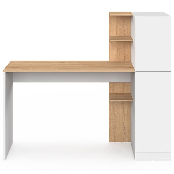ID MARKET - Bureau avec armoire de rangements 140x50 cm NICO étagères blanc et bois - large