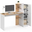 ID MARKET - Bureau avec armoire de rangements 140x50 cm NICO étagères blanc et bois - vignette