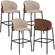 ID MARKET - Lot de 4 tabourets de bar PENNY en tissu taupe, dossier effet noyer et pieds en métal noir - vignette