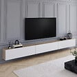 ID MARKET - Meuble TV 300 cm suspendu ELIO 3 portes bois et blanc - vignette